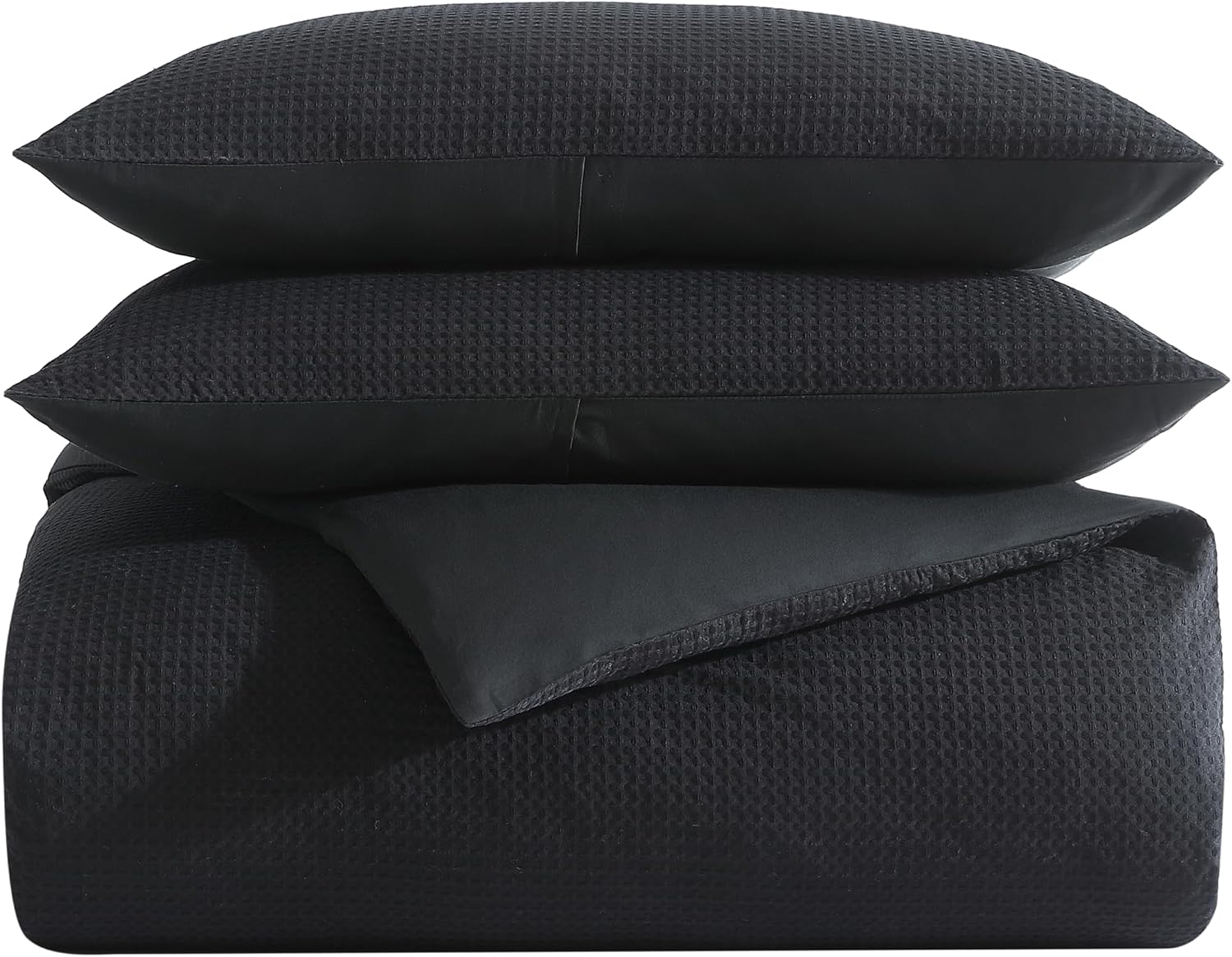 Vera Wang - Queen Comforter Set, Luxury Cotton Bedding Set with Matching Shams, Chic Room Essentials (Waffle Pique Black, Queen)