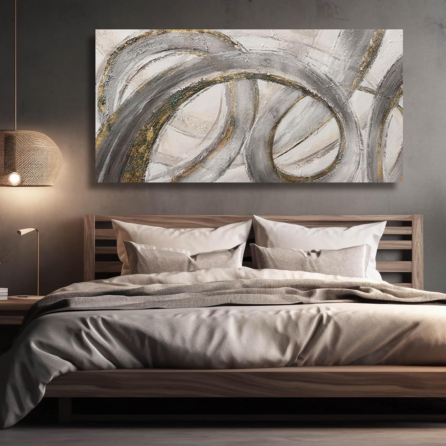 VAYIMDH Canvas Wall Art for Living Room Large Graffiti Wall Decor Grey and Beige Picture Painting for Home Office Bedroom 29'x 58' Ready to Hang