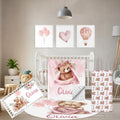 Terwex Custom Baby Crib Bedding Set, 5 Pcs Personalized Name Baby Crib Sets for Infant Toddler, Pink Bear Nursery Bedding Set for Girls Boys, Double Layer Flannel Baby Bedding Sets Customized Gifts