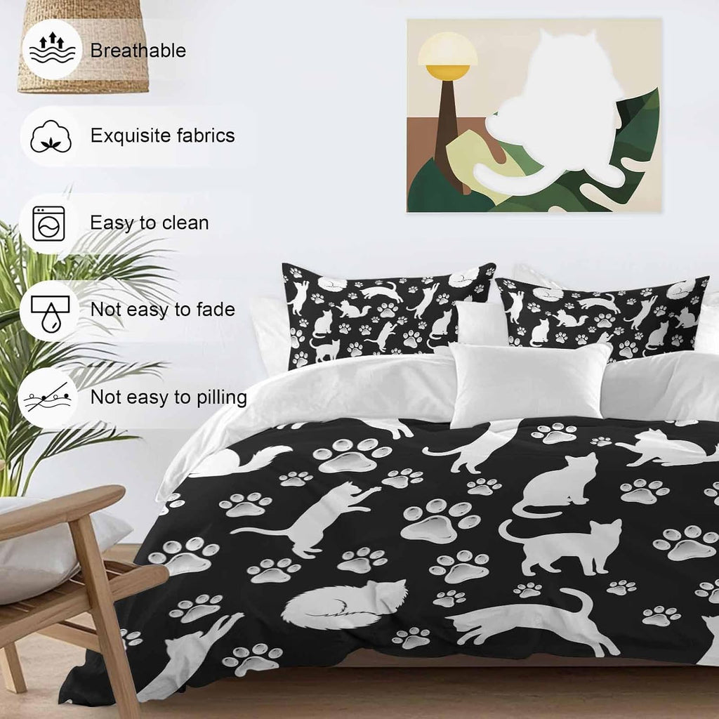 Prime Leader Cats Claws Duvet Cover Set Queen Size 4 Pieces Black Background Abstract Animal Modern Bedding Set with Zipper Closure, 1 Comforter Cover 86x86 Inches 1 Flat Sheet & 2 Pillow Cases