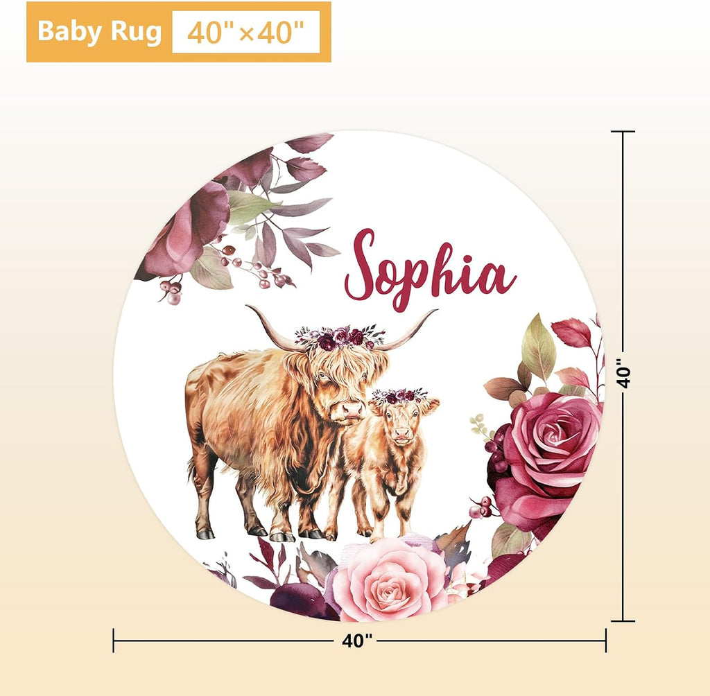 Terwex Custom Baby Crib Bedding Set, 5 Pcs Personalized Name Baby Crib Sets for Infant Toddler, Purple Highland Cow Nursery Bedding Set for Baby Girls, Double Layer Baby Bedding Sets Customized Gifts