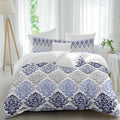 Prime Leader Vintage Floral Duvet Cover Set Queen Size 4 Pieces Blue Gray Flower Pattern Country Gradient Bedding Set with Zipper Closure, 1 Comforter Cover 90x92 Inches 1 Flat Sheet & 2 Pillow Cases
