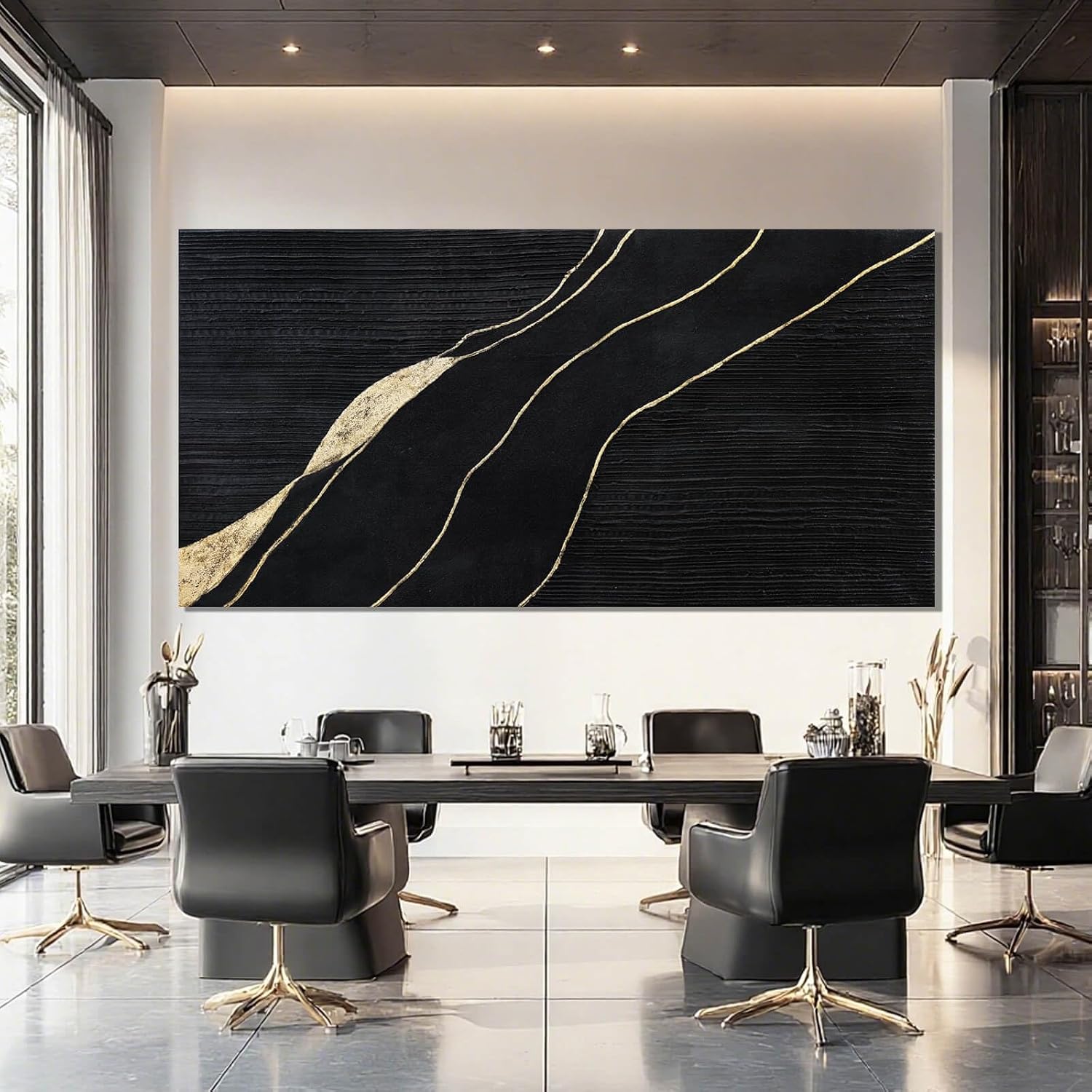 SHEYOYE Large Black Home Decor | Gold Canvas Wall Art, Modern Wall Decor, Hanging Decor Posters for Room, Abstract Wall Art for Living Room, Bedroom, Office or Hallway 29' x 58'