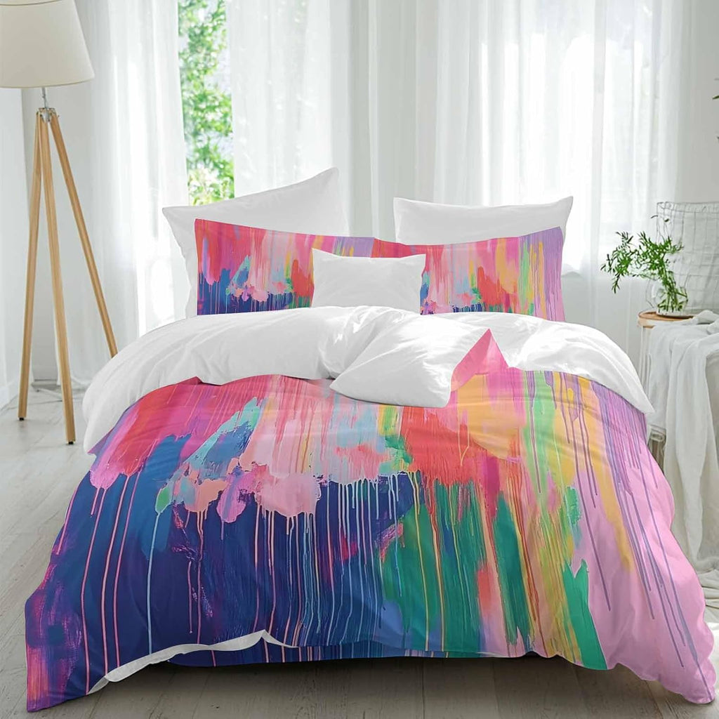 Prime Leader Colorful Abstract Duvet Cover Set Queen Size 4 Pieces Multicolor Fantasy Aesthetic Bedding Set with Zipper Closure, 1 Comforter Cover 90x92 Inches 1 Flat Sheet & 2 Pillow Cases