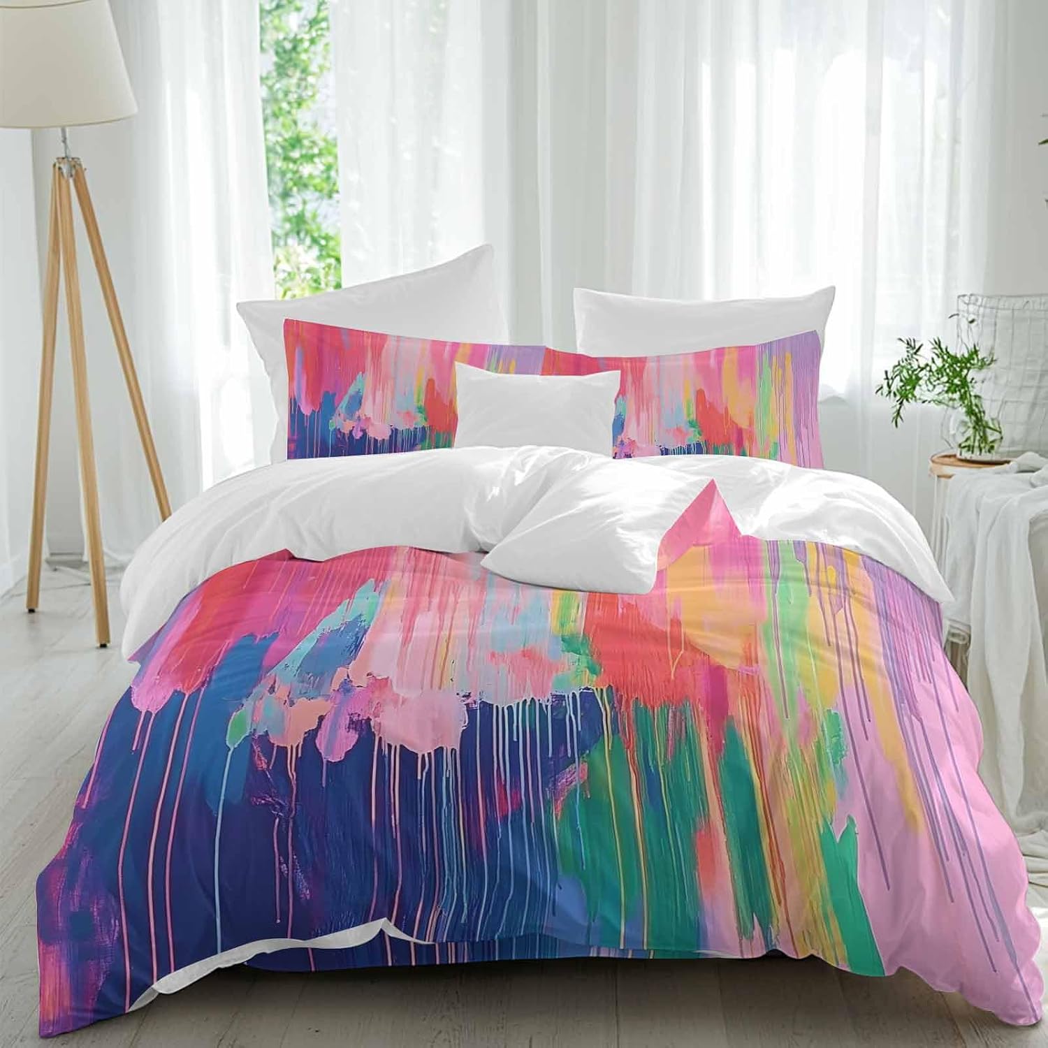Prime Leader Colorful Abstract Duvet Cover Set Queen Size 4 Pieces Multicolor Fantasy Aesthetic Bedding Set with Zipper Closure, 1 Comforter Cover 90x92 Inches 1 Flat Sheet & 2 Pillow Cases