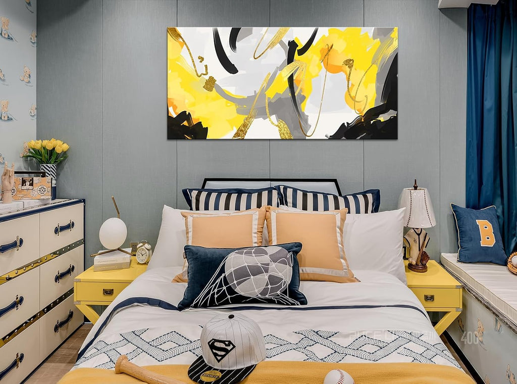 weiyiart Yellow Abstract Wall Art Prints Framed Ready to Hang Canvas Wall Art Modern Fantasy Paintings Artwork Large Size for Living Room Bedroom Office Decoration 29inch x58inch