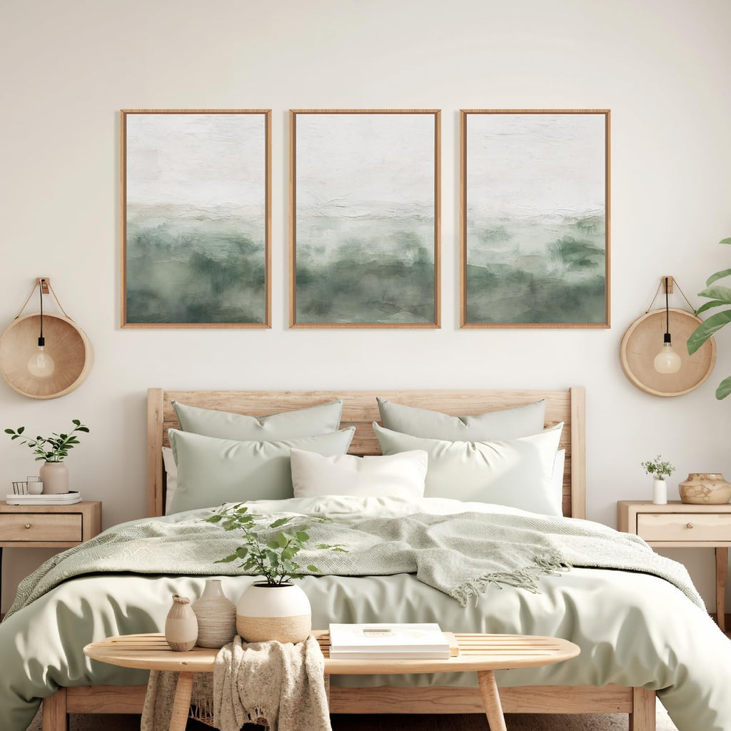 BICERE Large Abstract Grey Green Framed Canvas Wall Art,Watercolor Neutral White Wall Decor,Modern Pastel Wall Painting,Illustrations Artwork for Living Room,Bedroom,Dining Room,Office- 24'x36'x3