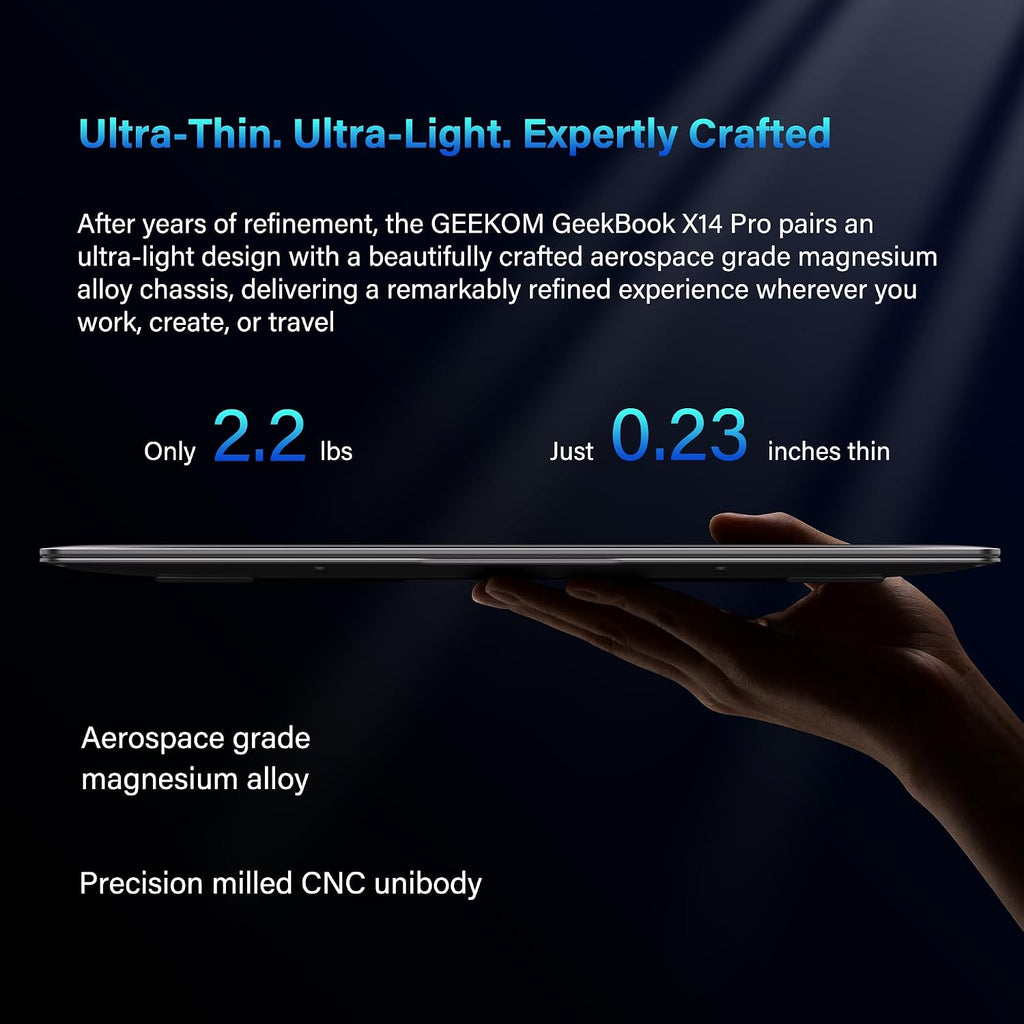 GEEKOM GeekBook X14 Pro Laptop, 2.2lbs Ultra Thin 14' 2.8K OLED Laptop Computer, Ultra 5 125H, 32GB LPDDR5x 7500MHz RAM 1TB SSD, Up to 16 Hour, 2X USB4, Fingerprint, Hub, Copilot, Windows 11 Pro