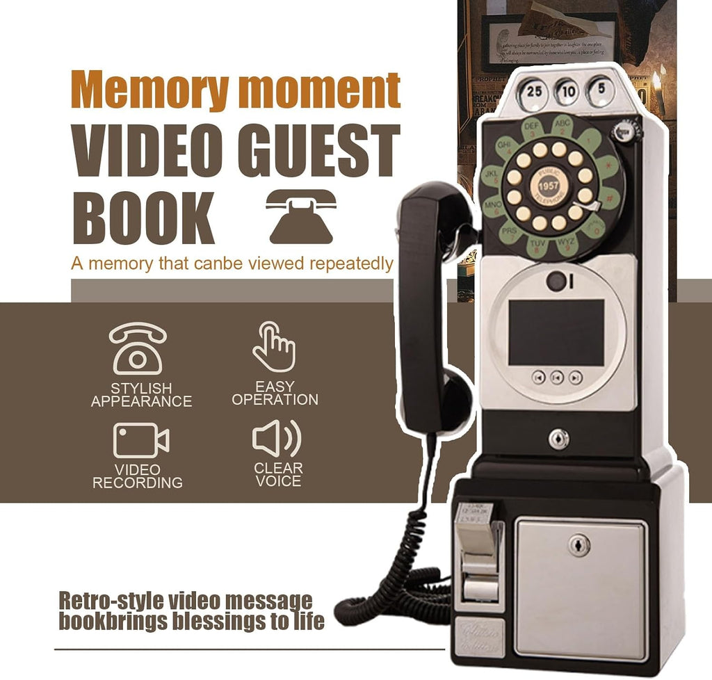 Video Audio Guest Book Phone, Wedding Guest Book with 1080P HD Recording, Retro Telephone Design, 32GB Storage, Perfect for Bridal Showers(Black)