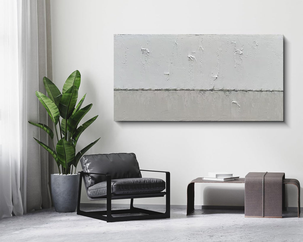 NANKAI Hand-painted Grey and White Minimalist Oil Painting 30x60 inches Large Modern Art Piece Decorative Art for Living Room, Bedroom, Office, Wall Decorationative art