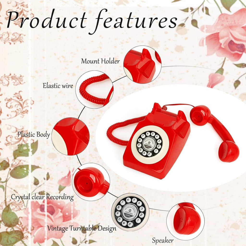 Audio Guest Book Wedding Phone with Rotation Dial Record Customized Audio Message Left with GuestBook Ideas Telephone Retro Audio for Wedding Event Birthday Party Message Voicemail (Red)