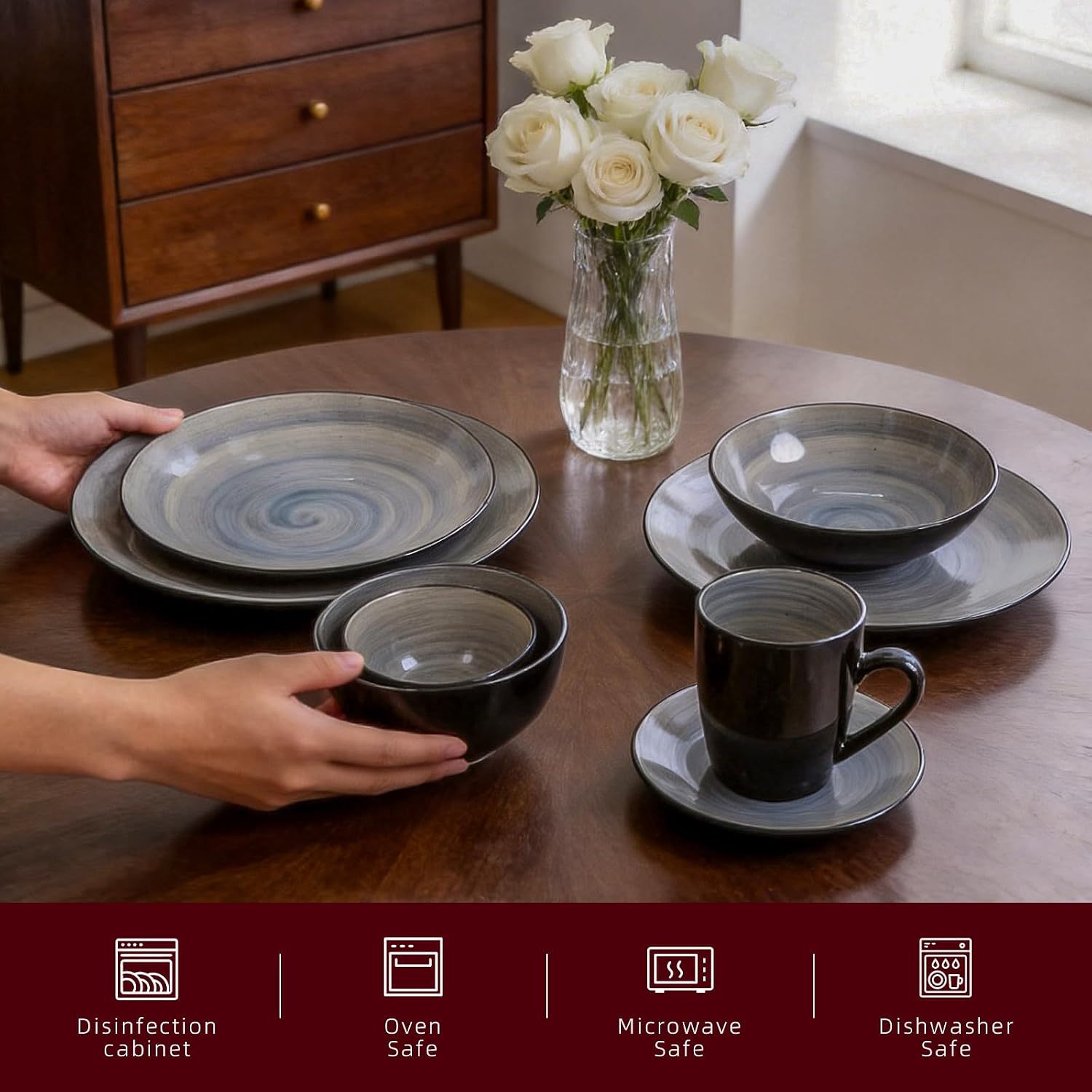 Stoneware Sonoma 56pc Dinnerware Set, Black + Speckled Spin Wash Grey