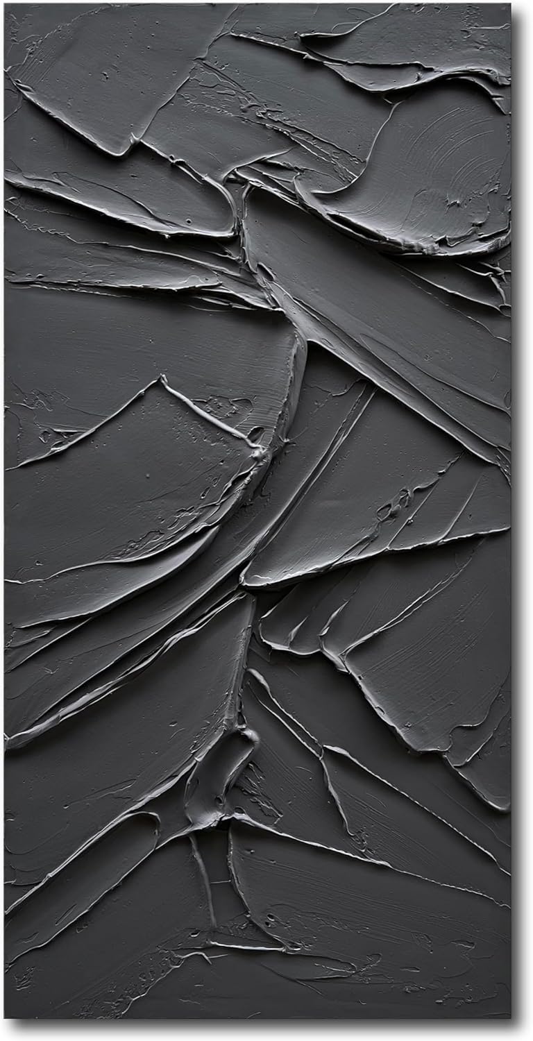 NANKAI Art Hand Painted Black Canvas Wall Art 48x24 inch Abstract Modern Oil Painting Contemporary Textured Wall Art Minimalist Artwork Home Decor