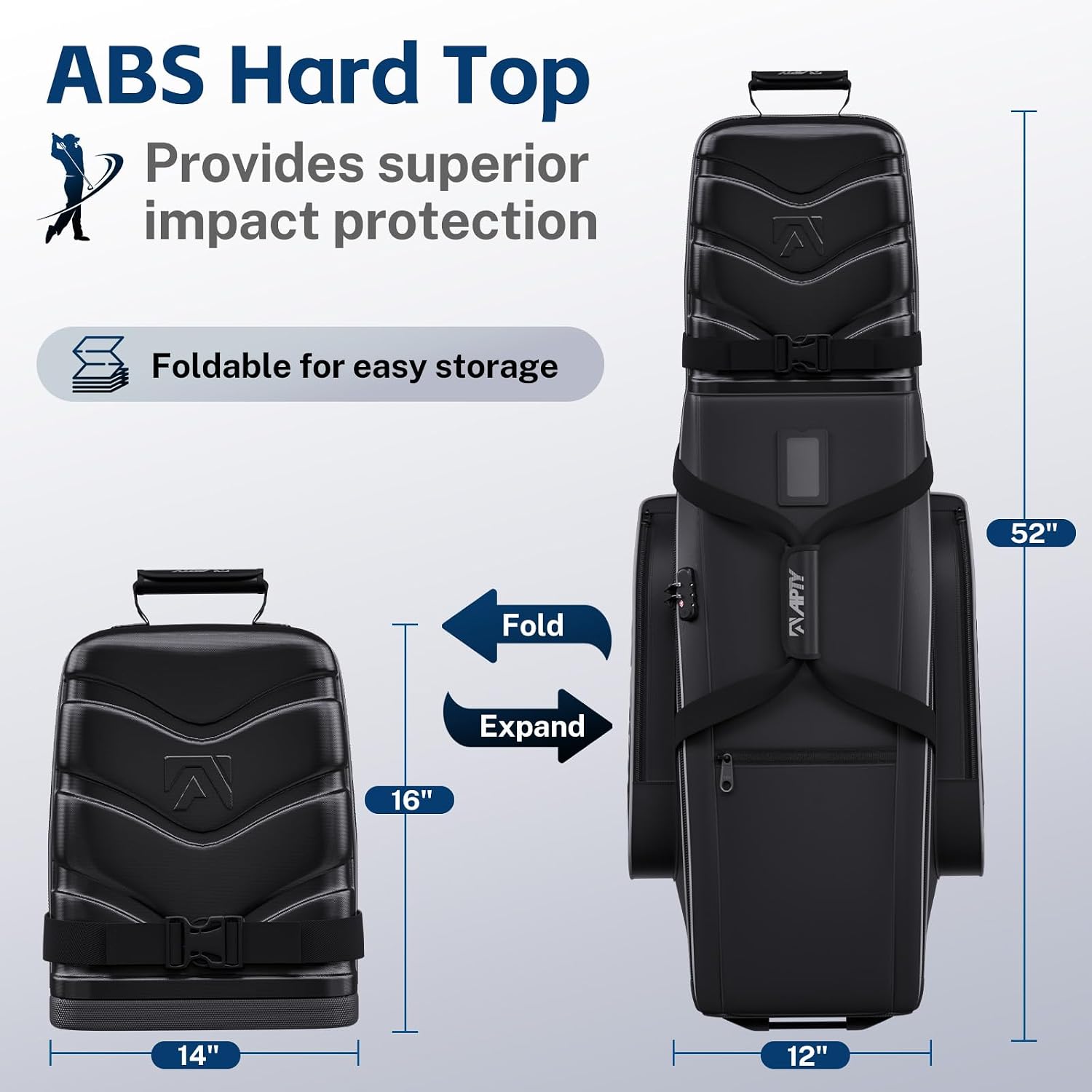 APTY Hard Case Top Golf Club Travel Bag with Wheels, Padded Golf Luggage Case Cover for Airline - with Integrated Combo Lock, 1680D Wear-Resistant Oxford