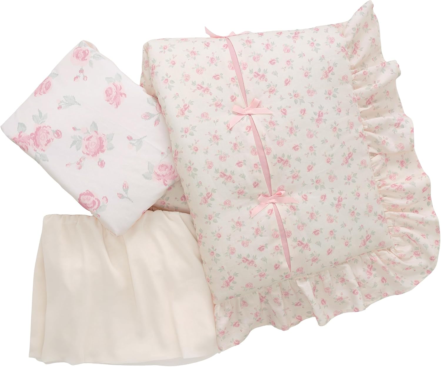 Lambs & Ivy Coquette Floral Pink Bows Aesthetic 3-Piece Baby Crib Bedding Set