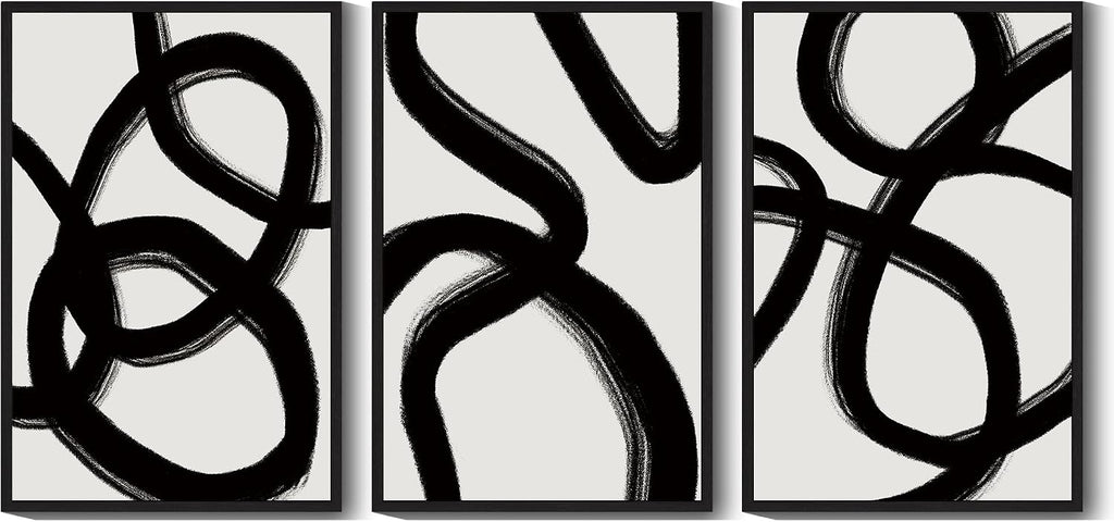 Drsoum Large 24x36in Black and Gray Abstract Framed Wall Art Decor Duotone Minimal Dark Brush Stroke Prints Shapes Illustrations Modern Art Decorative Ready To Hang - Black Framed