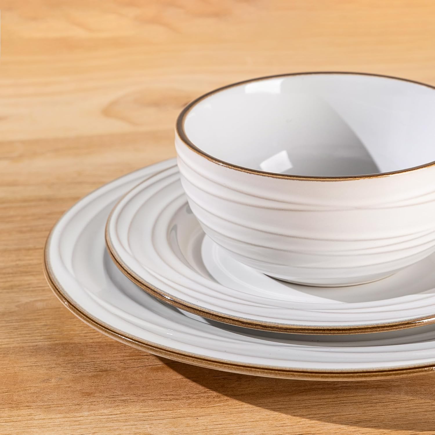 GBHOME Ceramic Dinnerware Sets, 24 pcs Embossed Elegant Stoneware Plates and Bowls Sets, Housewarming Wedding Gift | Dishwasher & Microwave Safe | Dishes Set Service for 8