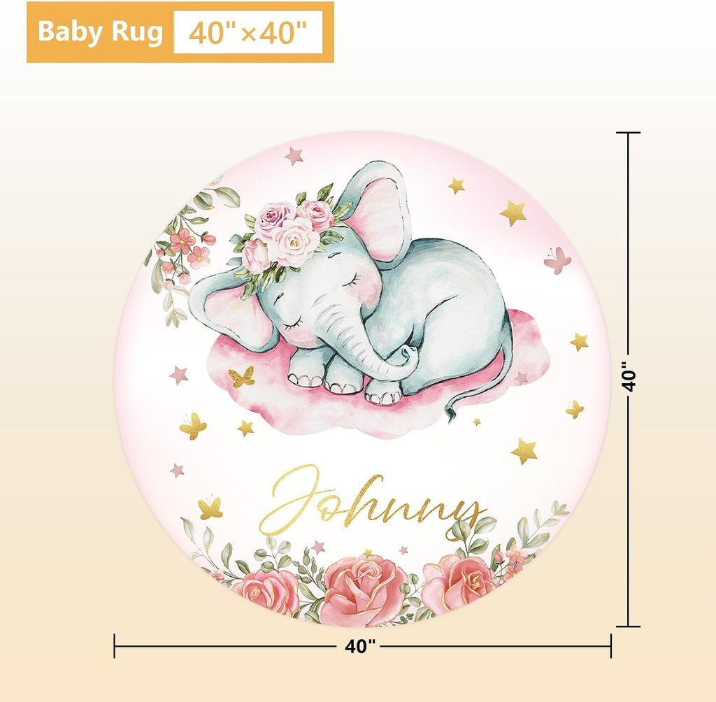 Terwex Custom Baby Crib Bedding Set, 5 Pcs Personalized Name Baby Crib Sets for Infant Toddler, Floral Elephant Nursery Bedding Set for Baby Girls, Double Layer Baby Bedding Sets Customized Gifts