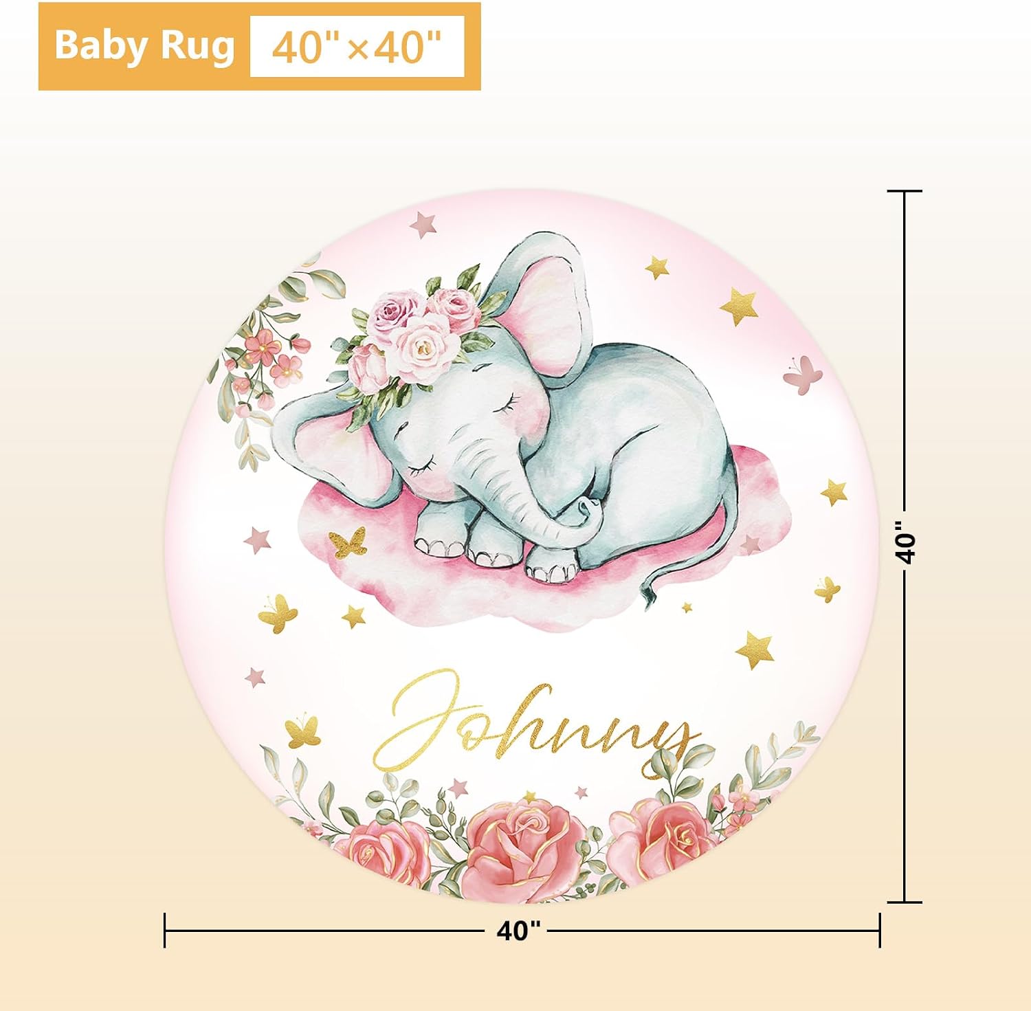 Terwex Custom Baby Crib Bedding Set, 5 Pcs Personalized Name Baby Crib Sets for Infant Toddler, Floral Elephant Nursery Bedding Set for Baby Girls, Double Layer Baby Bedding Sets Customized Gifts