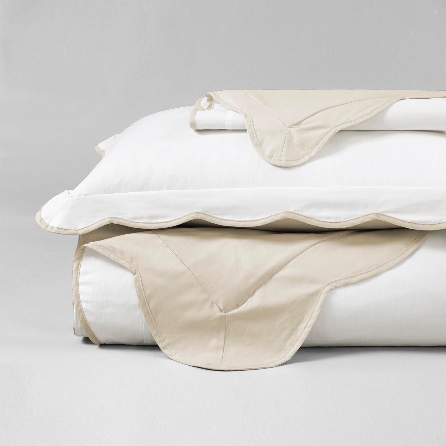 Lush Decor Coastal Chic Scalloped Edge Cotton Duvet Cover Set, 3 Piece Set, King, Neutral & White - King Bedding Set - White Duvet Cover King - Coastal Decor