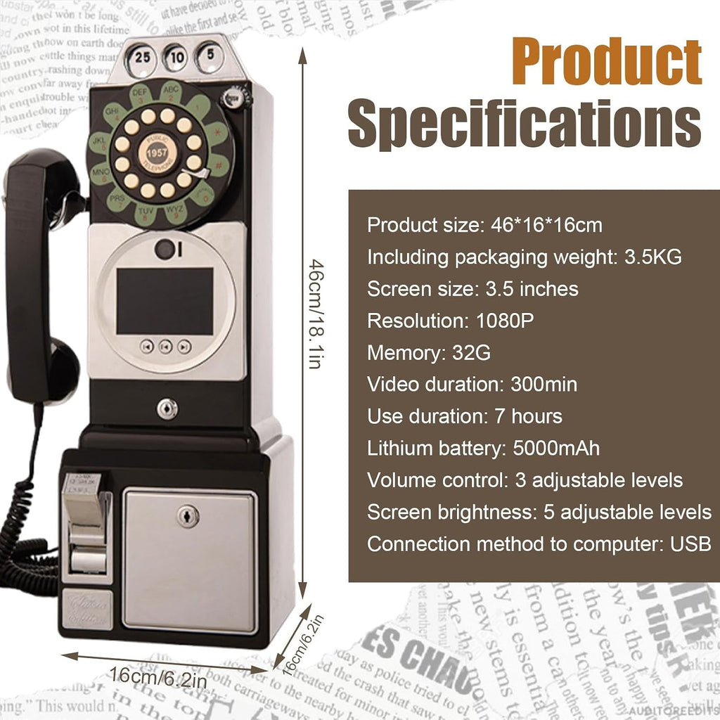 Video Audio Guest Book Phone, Wedding Guest Book with 1080P HD Recording, Retro Telephone Design, 32GB Storage, Perfect for Bridal Showers(Black)