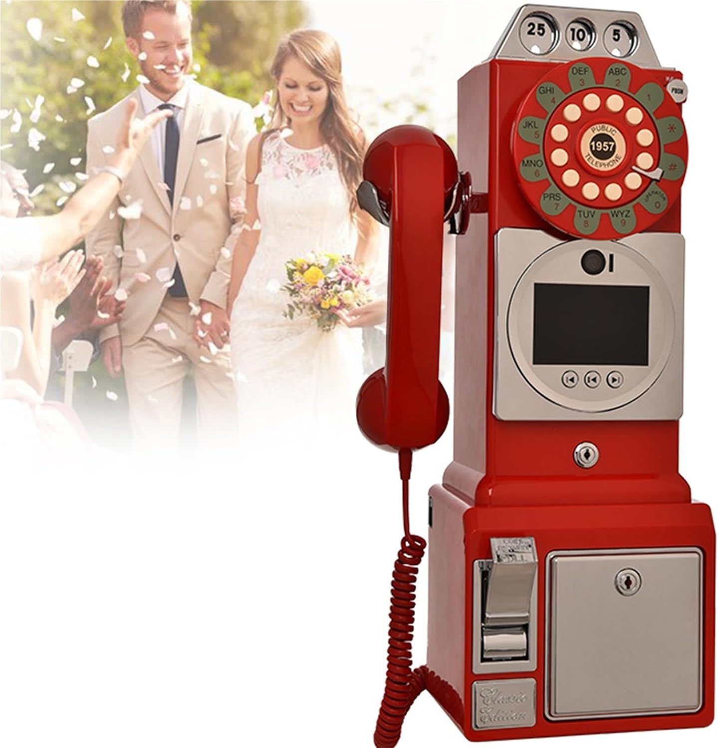 1080p Video Guestbook Wedding Phone,Wedding Phone Guestbook with Lens Recording,32G Memory Card,Retro 1960's Style Audio Guest Book,Creative Wedding Decorations(Red)