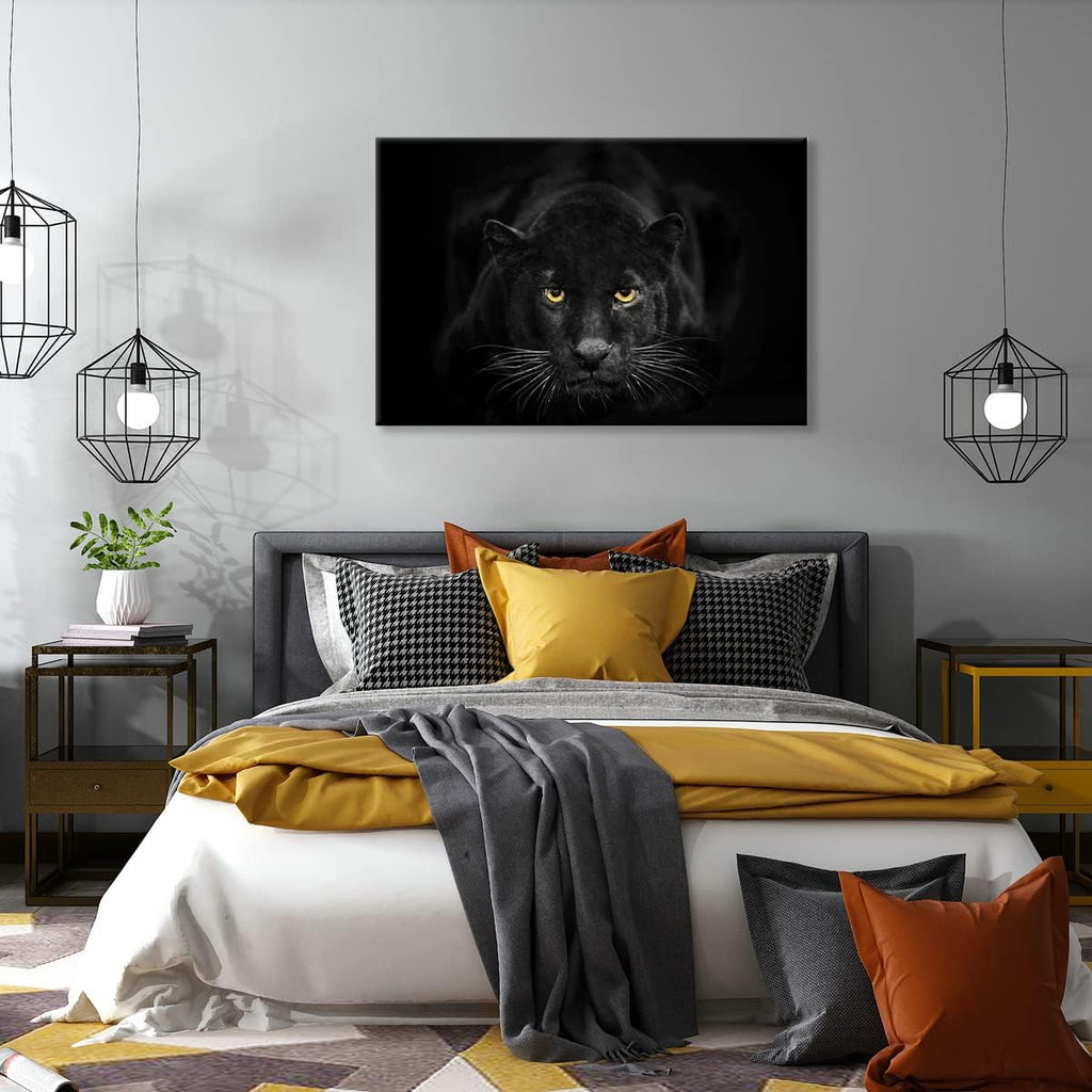 SEVEN WALL ARTS Black Panther Canvas Wall Art Large Size Black and White Wildlife Animal Pictures Poster Print Framed Artwork for Living Room Bedroom Kitchen Office Bathroom Decor