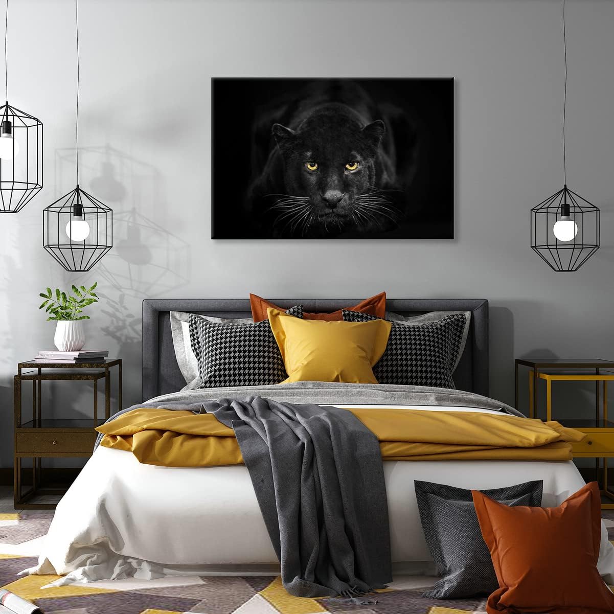 SEVEN WALL ARTS Black Panther Canvas Wall Art Large Size Black and White Wildlife Animal Pictures Poster Print Framed Artwork for Living Room Bedroom Kitchen Office Bathroom Decor