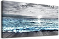 Large Size Wall Decorations For Living Room Framed Canvas Wall Art For Bedroom Office Wall Decor Black And White Wall Painting Blue Ocean Sea Wave Pictures Artwork Beach Posters Home Decor 30' X60