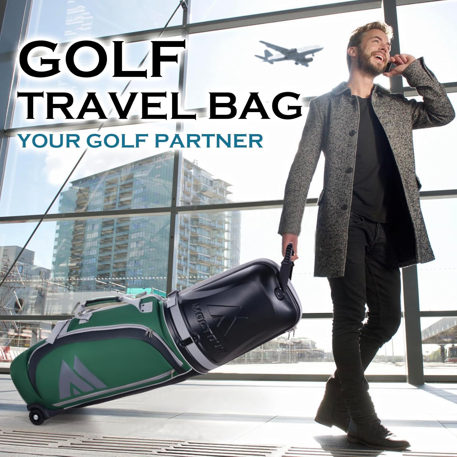 Golf Travel Bags for Airlines with Wheels & ABS Hard Case Top, Protect Your Clubs, Waterproof 1680D Oxford Fabric and Oversize Tank Wheels, Lightweight and Easy to Maneuver