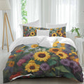Spring Florals Duvet Cover Set Queen Size 4 Pieces Watercolor Sunflowers Country Green Leaves Bedding Set with Zipper Closure, 1 Comforter Cover 90x92 Inches 1 Flat Sheet & 2 Pillow Cases