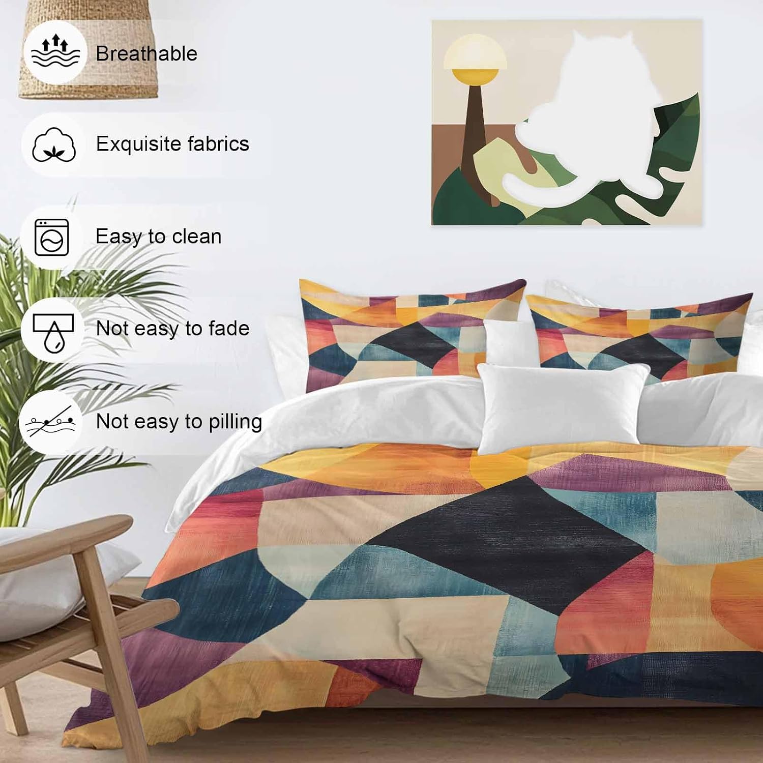 Prime Leader Abstract Art Duvet Cover Set Queen Size 4 Pieces Colorful Geometric Color Block Bedding Set with Zipper Closure, 1 Comforter Cover 92x106 Inches 1 Flat Sheet & 2 Pillow Cases