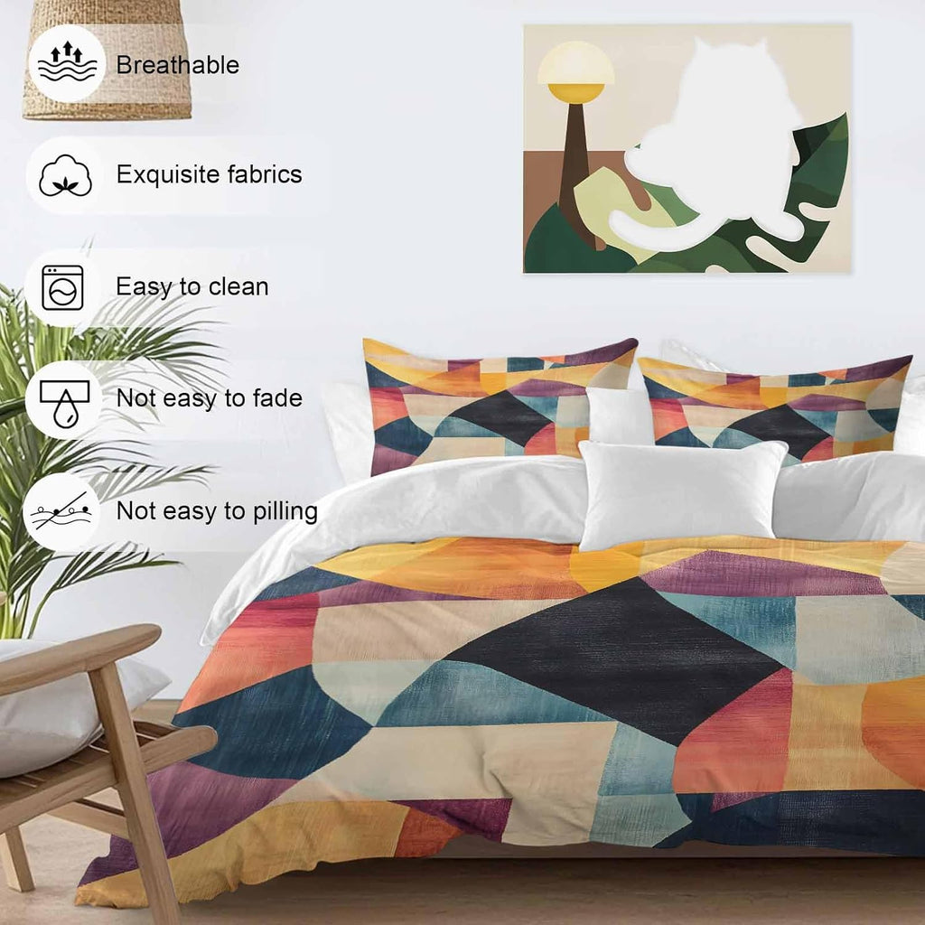 Prime Leader Abstract Art Duvet Cover Set Queen Size 4 Pieces Colorful Geometric Color Block Bedding Set with Zipper Closure, 1 Comforter Cover 86x86 Inches 1 Flat Sheet & 2 Pillow Cases