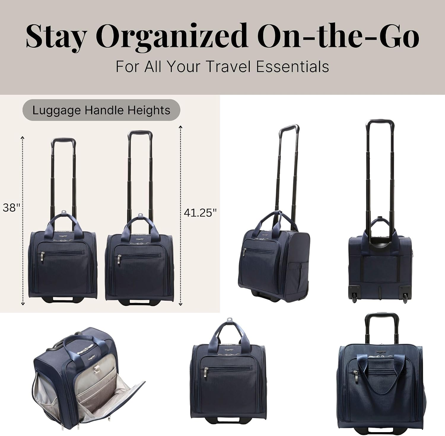 Baggallini 2 Wheel Underseater Carry-On - Lightweight Travel Weekender Luggage