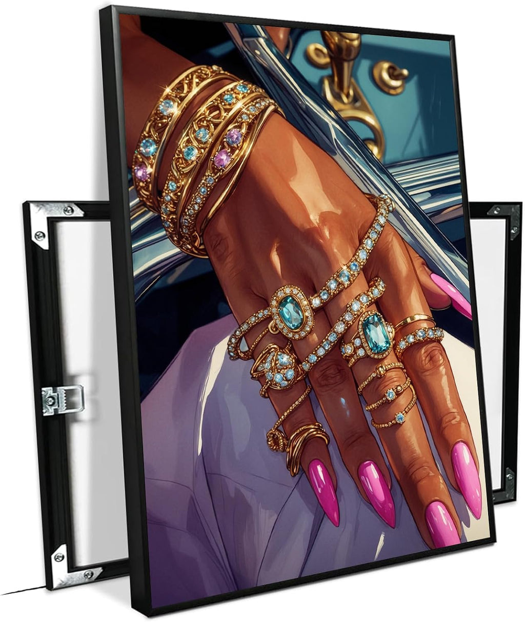 Black woman canvas painting wall black rich woman black girl art print colorful african poster is a good choice for room decoration 24x36in Metal blackFramed