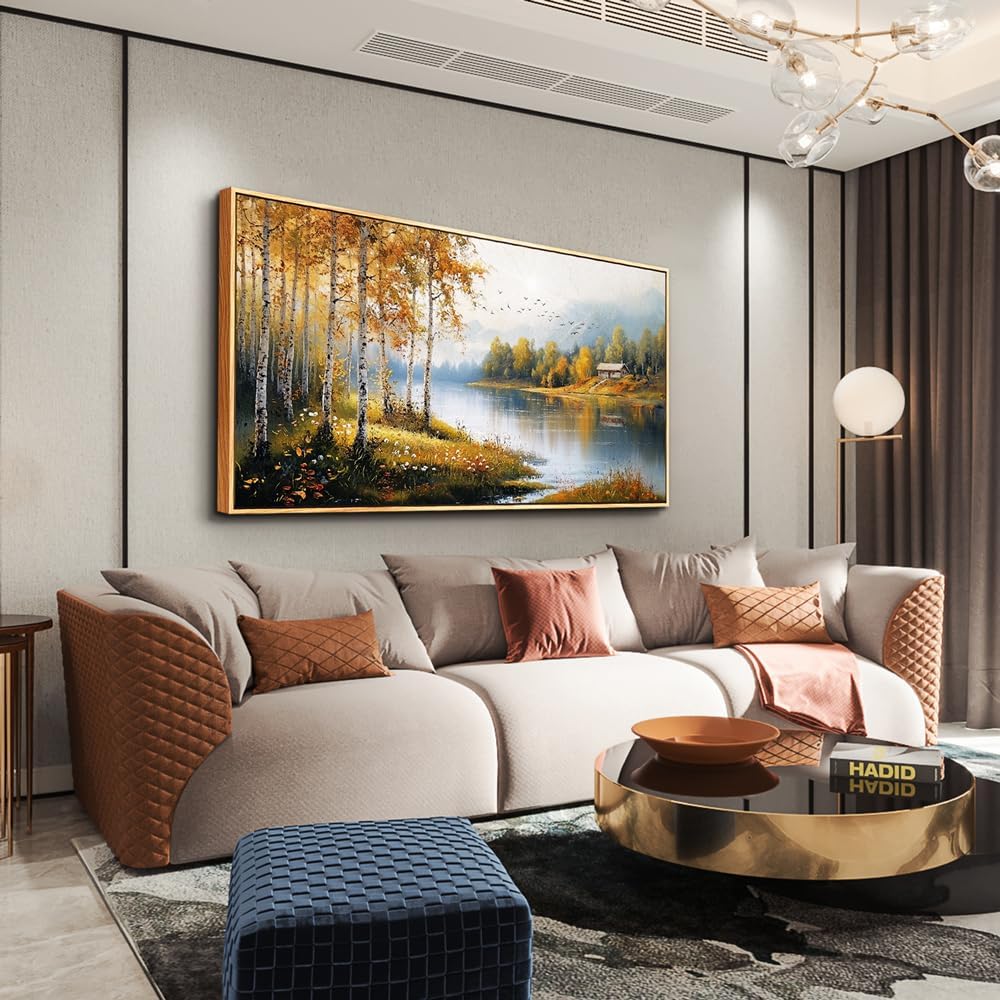 ERQINHUA Canvas Wall Art For Living Room Large Wall Decor For Bedroom Forest Landscape Painting Lakeside Watercolour Home Decorations Picture Office Farmhouse Ready To Hang Wood Framed 30x60 Inches