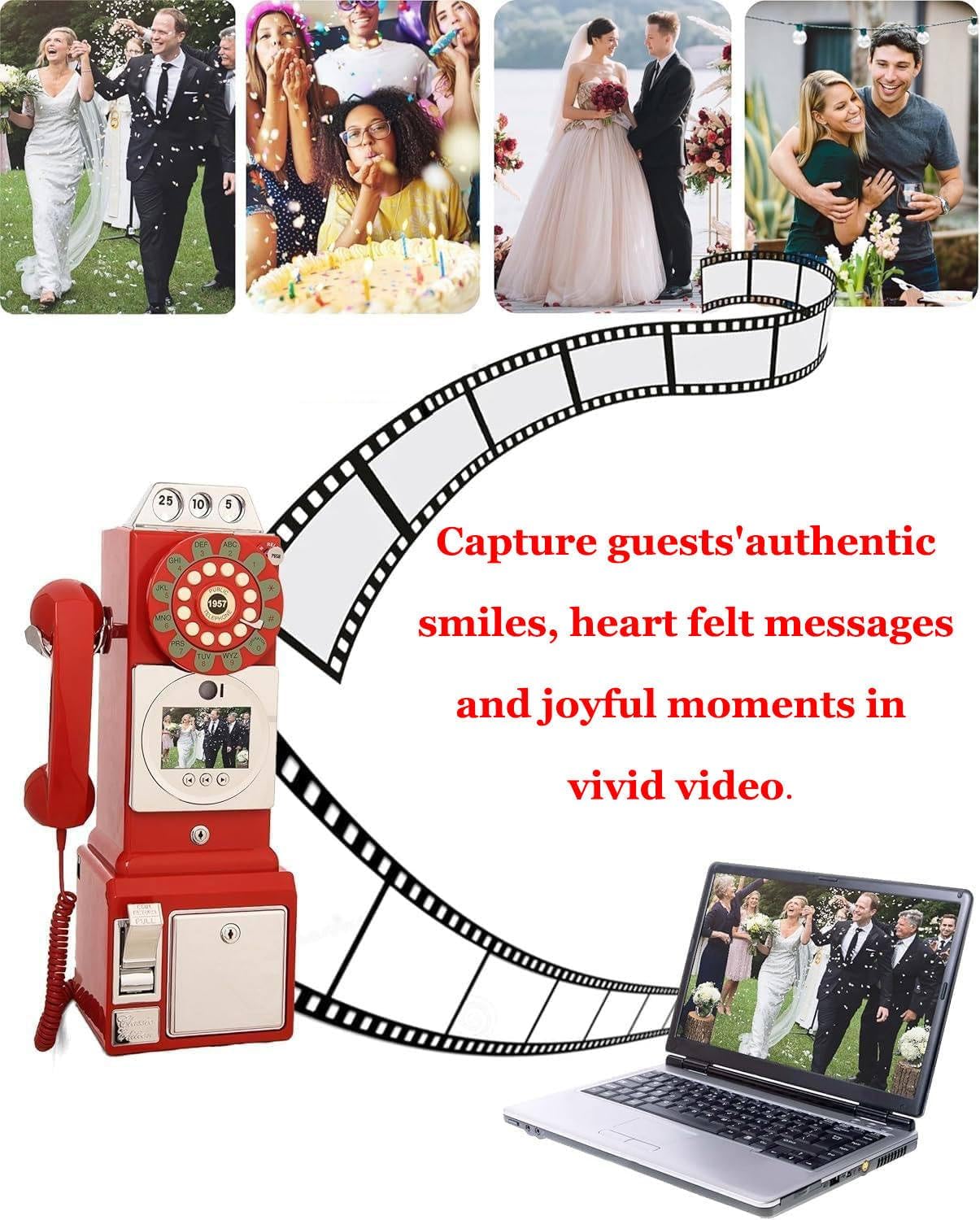 Video & Audio Guest Book Wedding Phone Guestbook Creative Record Preserve Your Special Occasions Easy to Use for Party and Wedding,Red