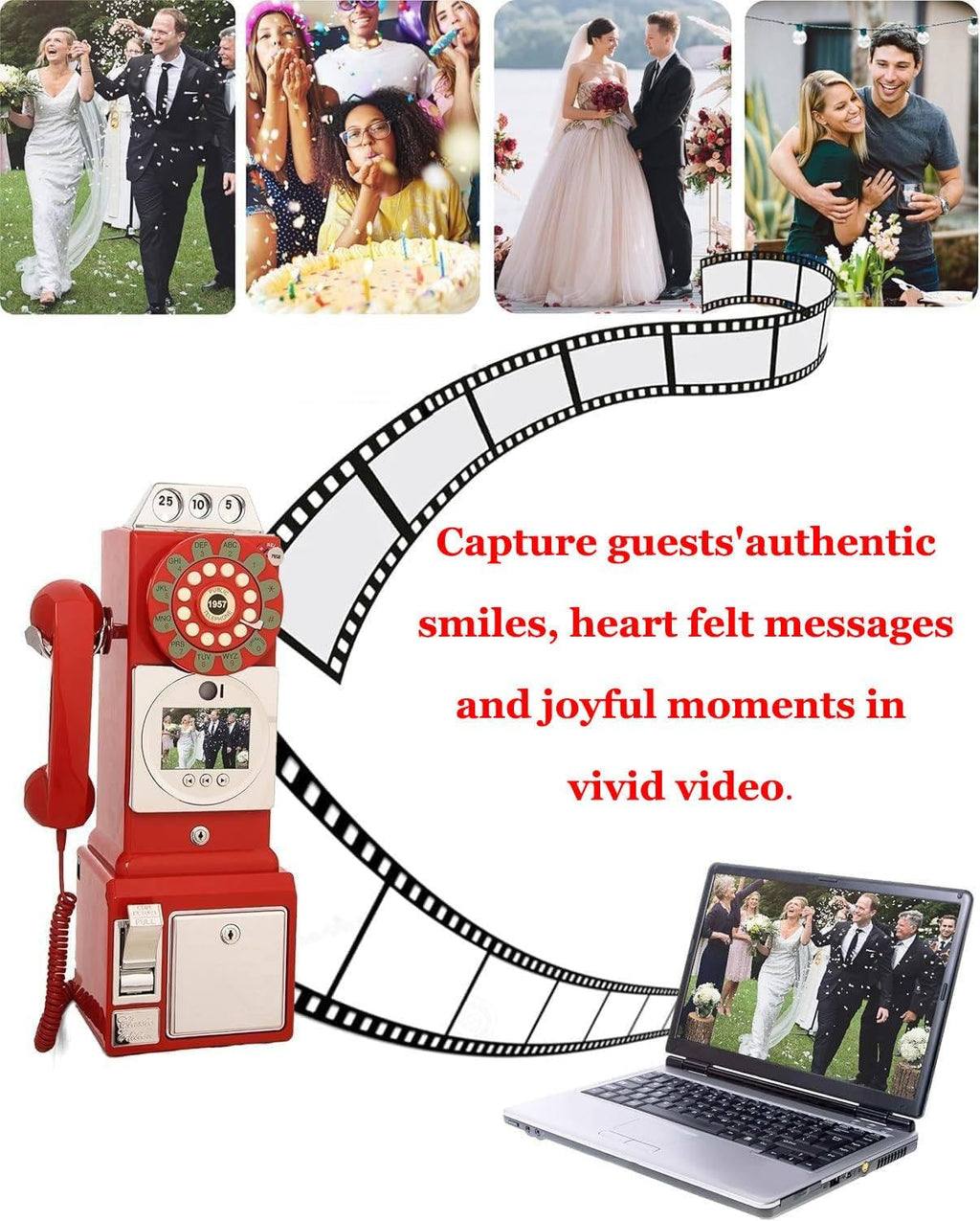 Video & Audio Guest Book Wedding Phone Guestbook Creative Record Preserve Your Special Occasions Easy to Use for Party and Wedding,Black