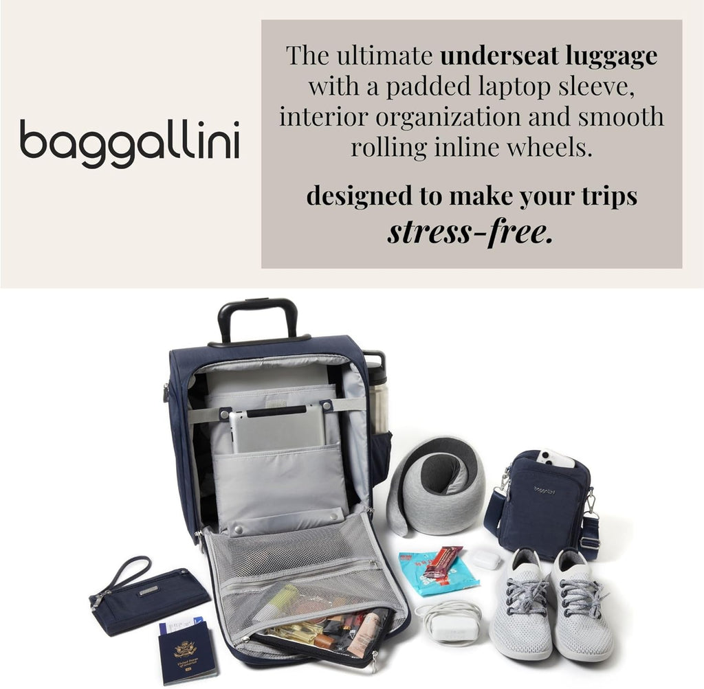 Baggallini 2 Wheel Underseater Carry-On - Lightweight Travel Weekender Luggage