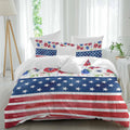 Independence Day Duvet Cover Set Queen Size 4 Pieces American Flag Red Blue Poppy Flower Country Bedding Set with Zipper Closure, 1 Comforter Cover 86x86 Inches 1 Flat Sheet & 2 Pillow Cases
