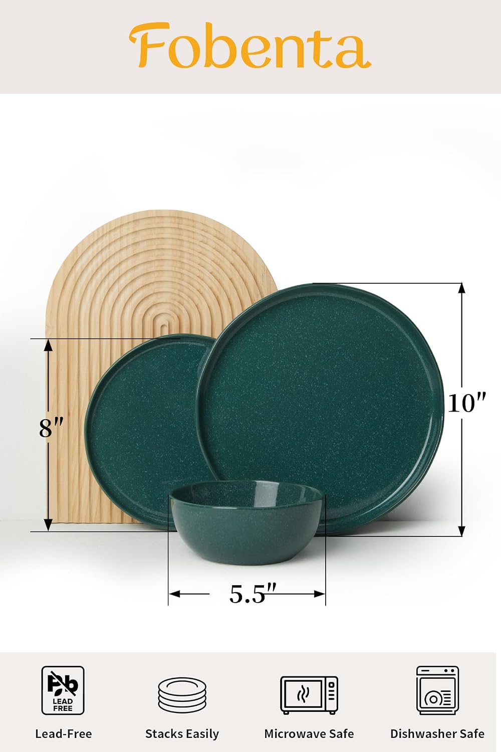 FOBENTA 24-Piece Ceramic Dinnerware Set,Moss Green Plates and Bowls Set for 8 – Naturally Elegant Dish Set for Serene Hosting & Everyday Harmony