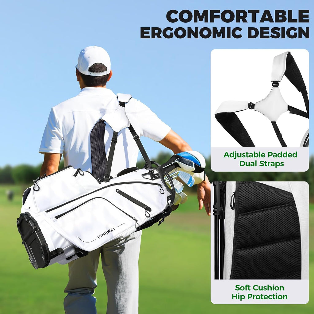 Findway 14 Way Golf Stand Bag, Lightweight Golf Bag with Stand for Men Women, Golf Club Carry Bag with Dual Strap, Rain Cover, Multiple Pockets, Golf Ball Holder