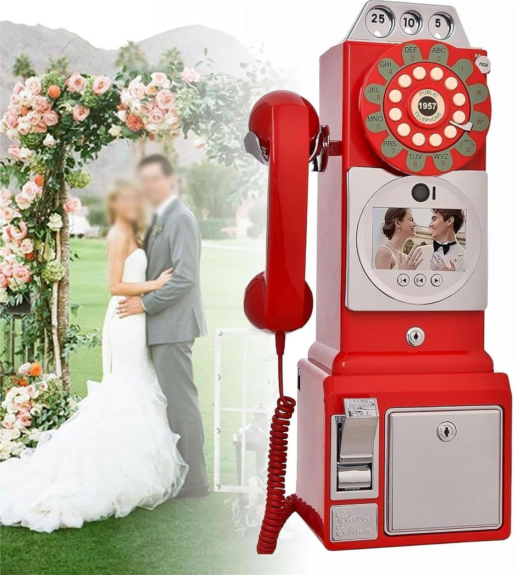 Retro Video & Audio Guest Book Wedding Phone Guestbook Creative Customized Video Messages for Wedding, Bridal Shower, Baby Shower, Birthday, Graduations(Red)