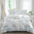 Summer Marine Life Duvet Cover Set Queen Size 4 Pieces Ocean Blue Coral Shells Coastal Conch Bedding Set with Zipper Closure, 1 Comforter Cover 92x106 Inches 1 Flat Sheet & 2 Pillow Cases