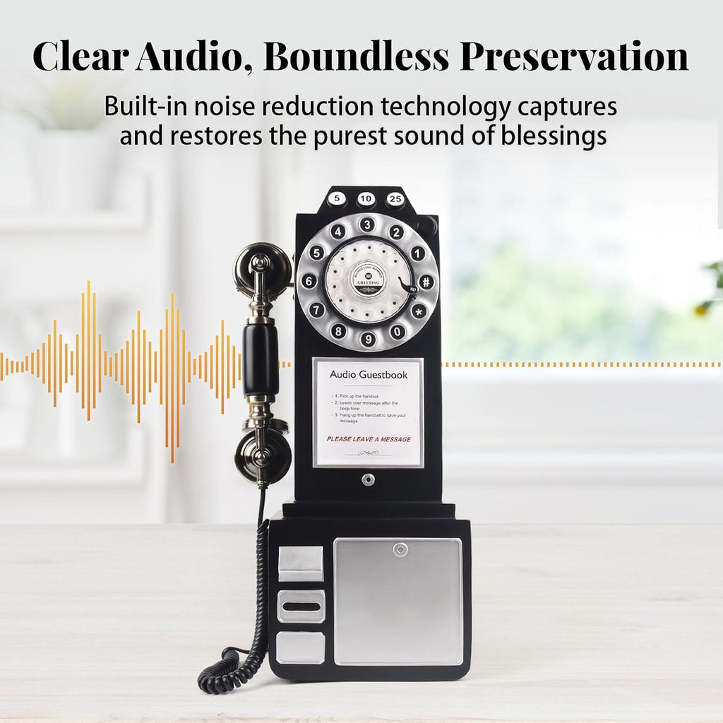 Audio Guest Book Wedding Phone with Vintage Design, Record Customized Audio Message Guest Book for Wedding, Party and Gathering, Black