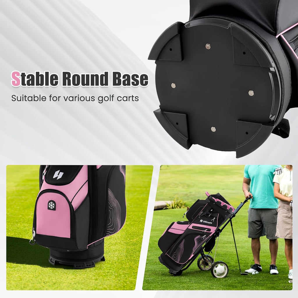 ULTIMATE 14-Way Golf Cart Bag, Golf Bag w/Molded Lock Top & Full Length Dividers, Portable Golf Club Bag w/11 Pockets, Cooler Bag, Padded Strap & Rain Hood for Men Women