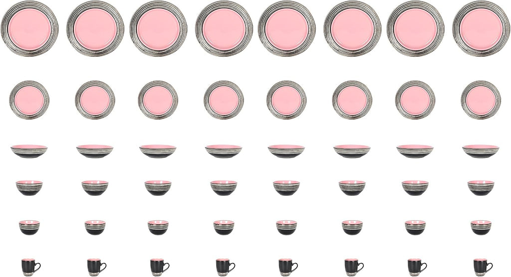 48 Piece Dinnerware Set, Ceramic Plates and Bowls Sets for 8, Microwave and Dishwasher Safe, Handcrafted Tree Bark Series Dish Set, Rose/Pink