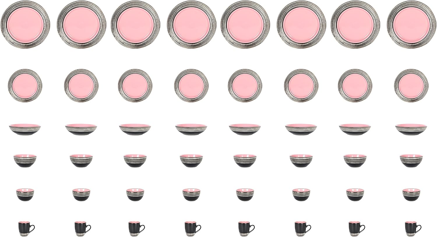 48 Piece Dinnerware Set, Ceramic Plates and Bowls Sets for 8, Microwave and Dishwasher Safe, Handcrafted Tree Bark Series Dish Set, Rose/Pink