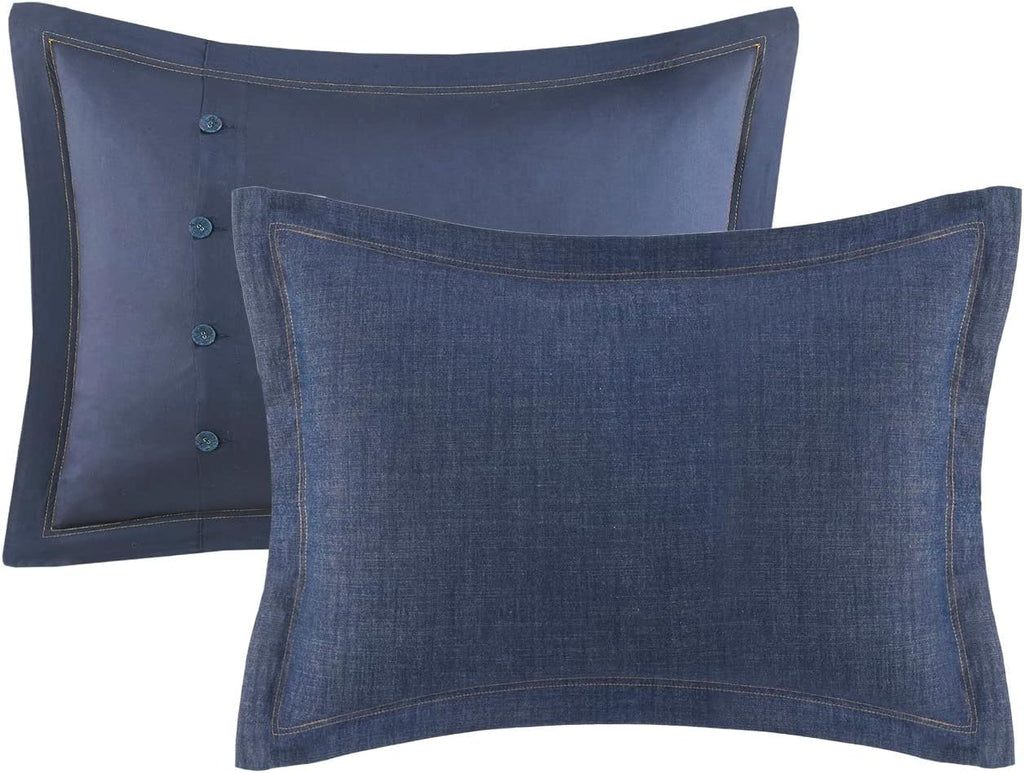 Woolrich Rustic Lodge Cabin Comforter Set - All Season Down Alternative Warm Bedding Layer and Matching Shams, Oversized King, Perry, Denim Blue