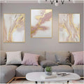 3 Piece Living Room Pink Wall Art, Framed Gold Abstract Painting Water Flow Shape for Bedroom,Modern Pink Wall Decor Home Decor Ready to Hang 24x48 inches